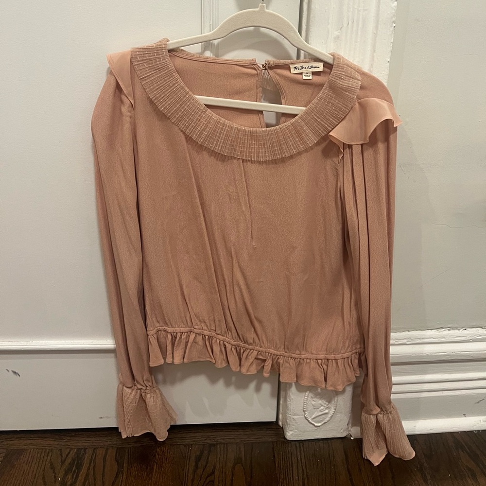 For Love & Lemons Evie Blouse - Champagne Small - tulle gold flower button